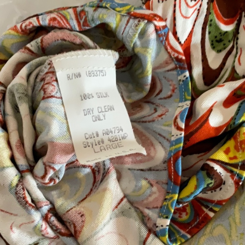 SKY multi colored top turquoise jewel band large silk absolutely stunning shirt - Picture 7 of 7
